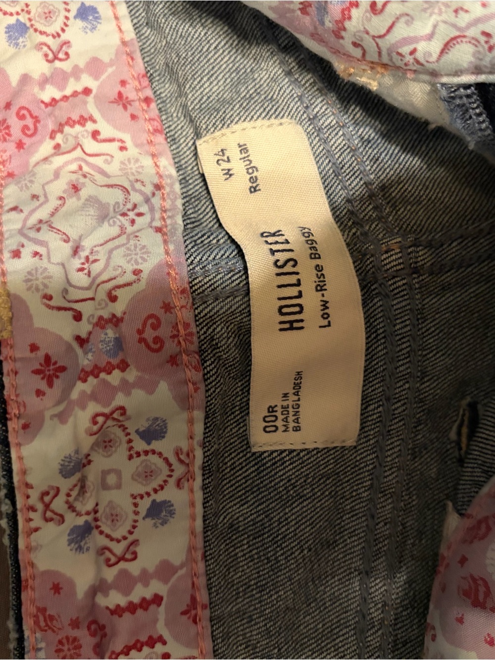 Hollister Light Blue Denim Jeans with Pink Patterned Trim